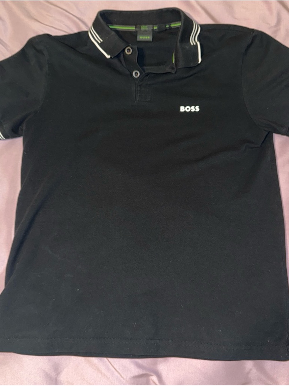 BOSS Black Polo with White Logo and Stripe Detail